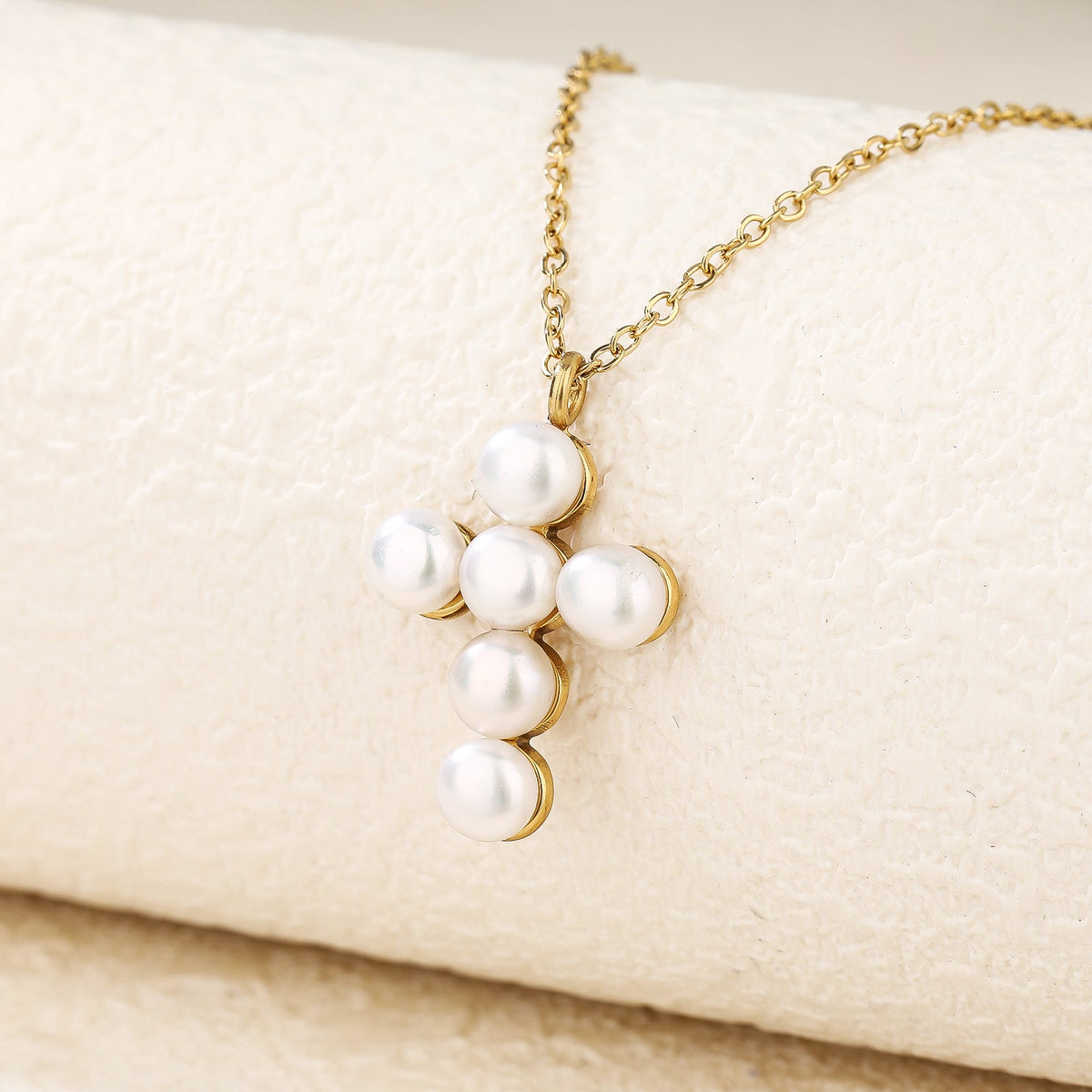 Pearl-Adorned Cross Pendant Necklace