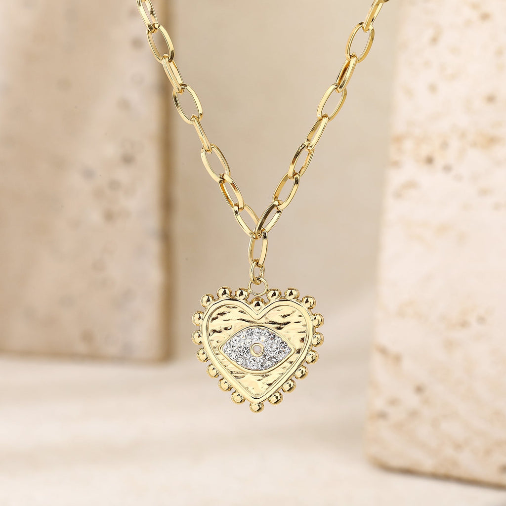 Gold Heart-Shaped Evil-Eye Necklace