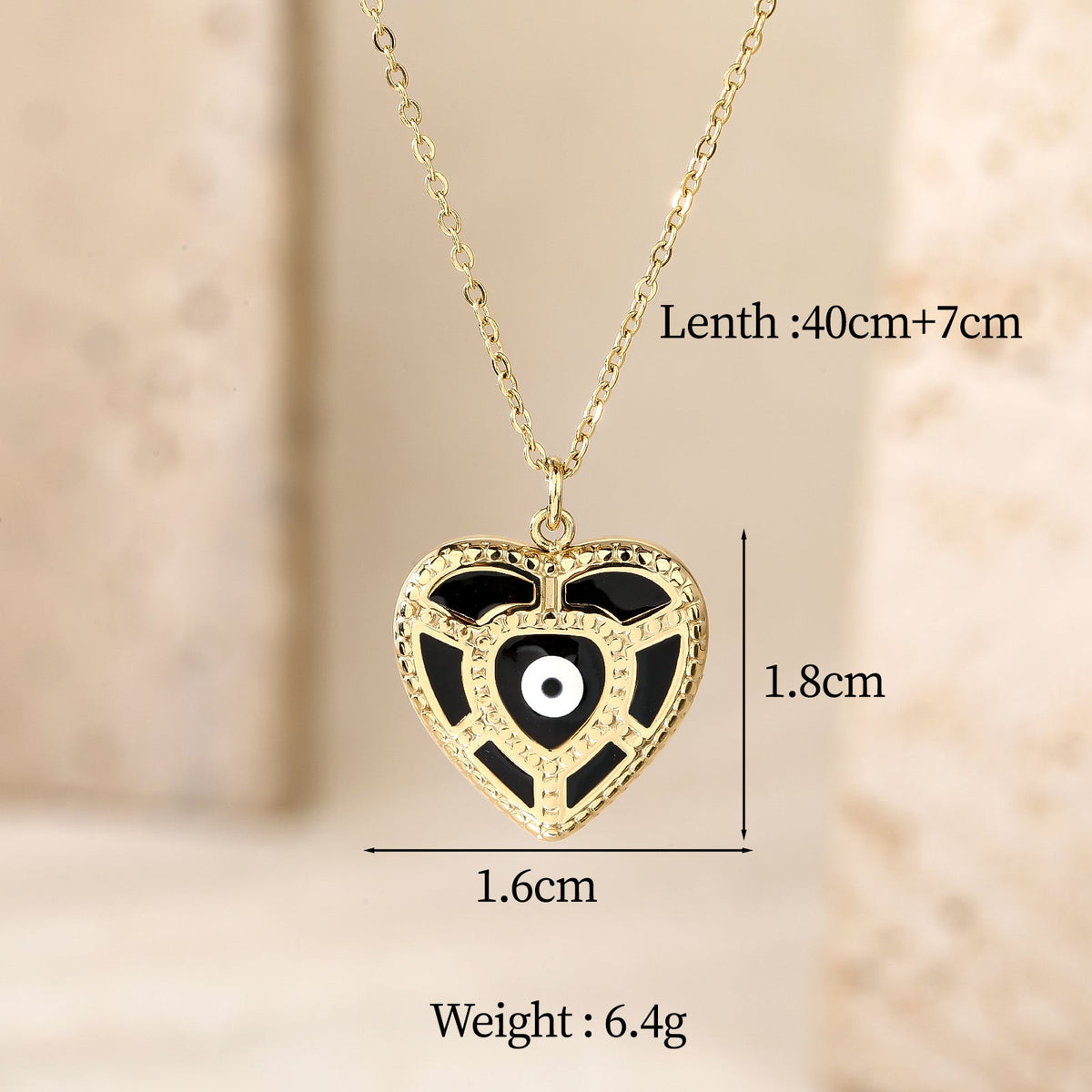 Black Heart Evil-Eye Pendant Necklace