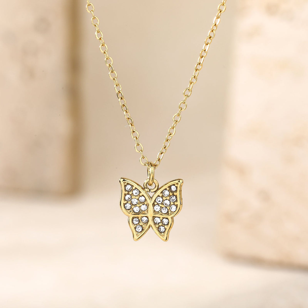 Pave Crystal Butterfly Necklace