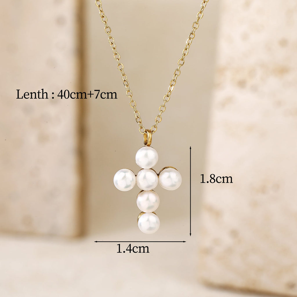 Pearl-Adorned Cross Pendant Necklace