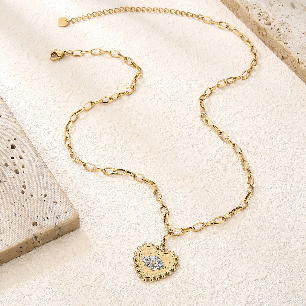 Gold Heart-Shaped Evil-Eye Necklace