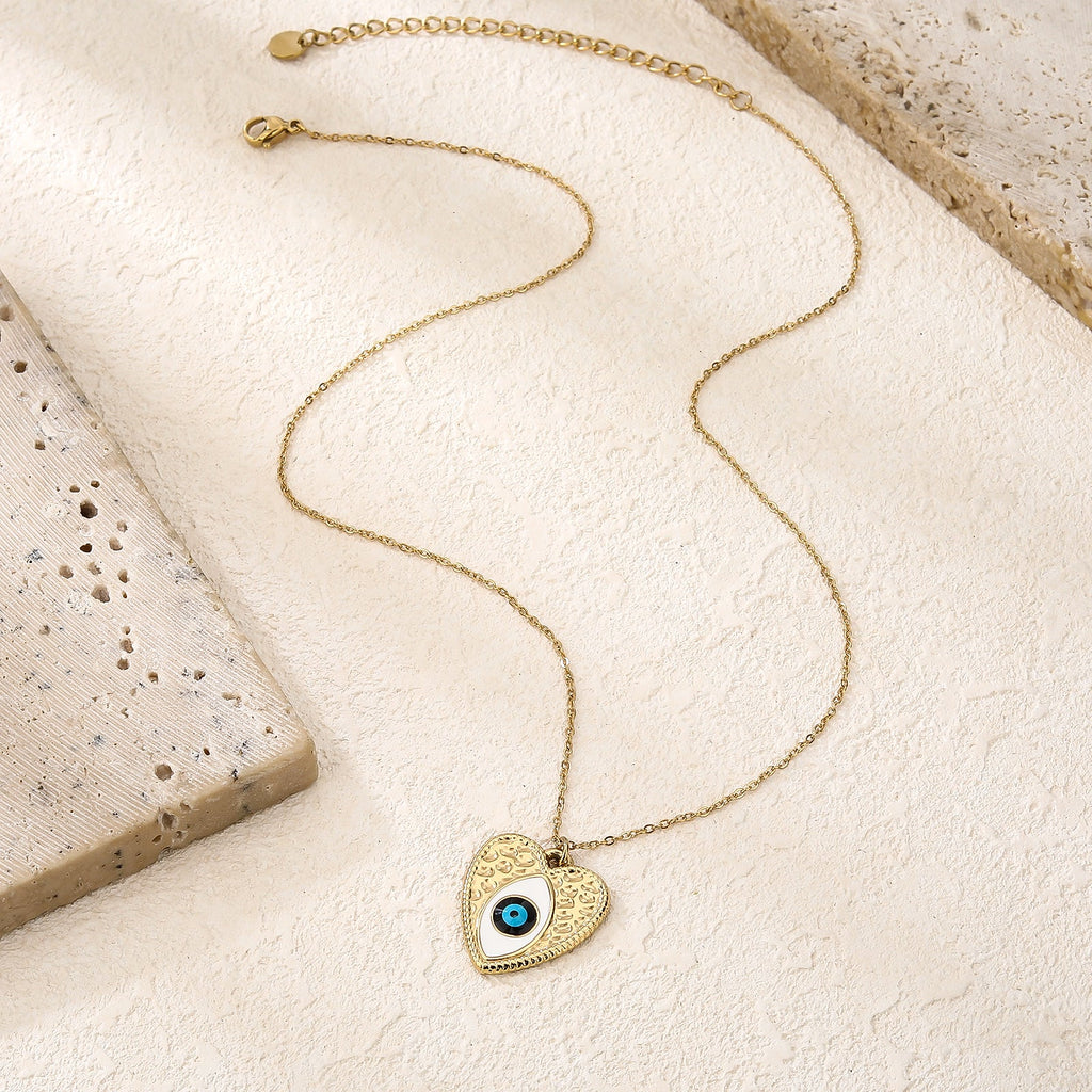 Blue Heart Evil-Eye Pendant Necklace