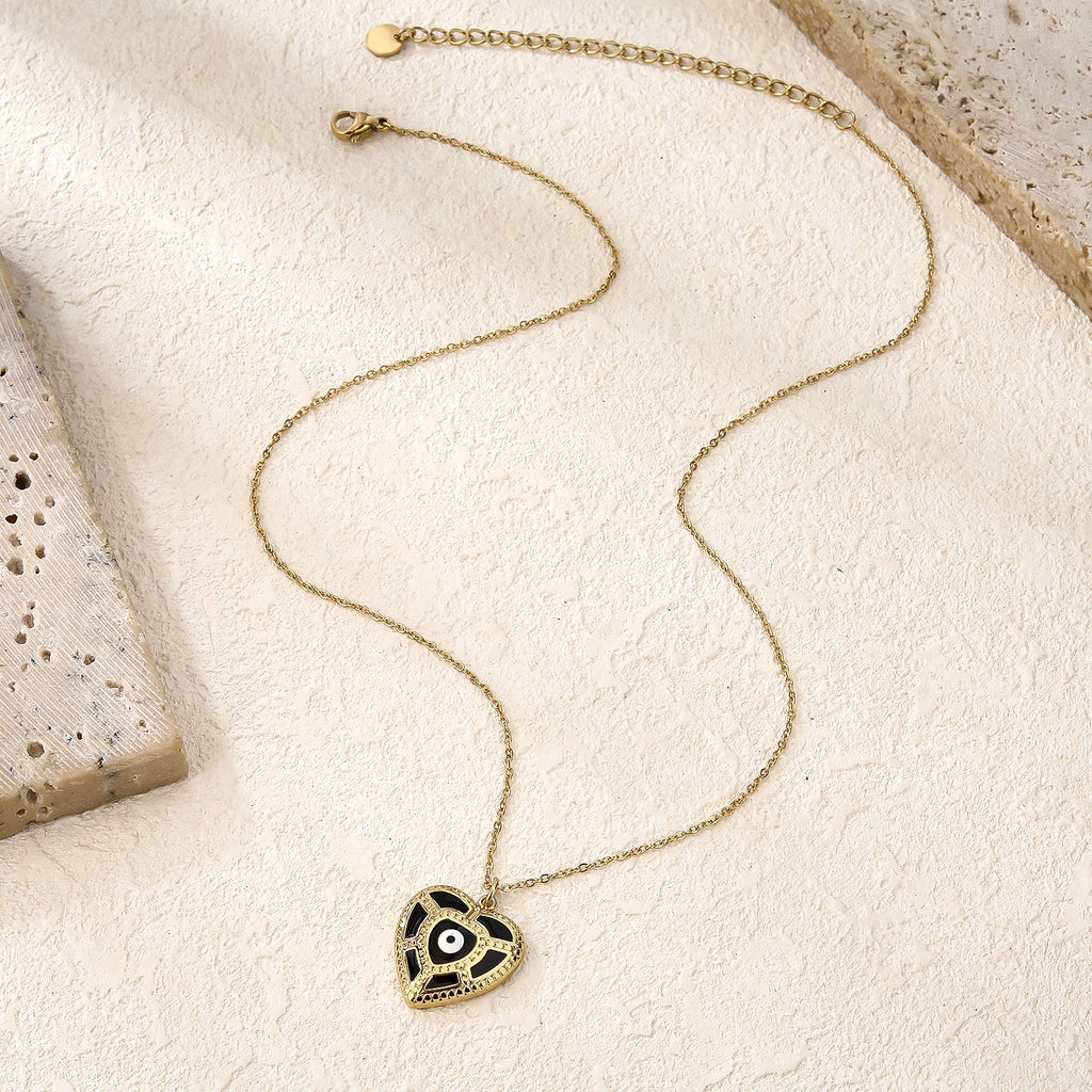 Black Heart Evil-Eye Pendant Necklace