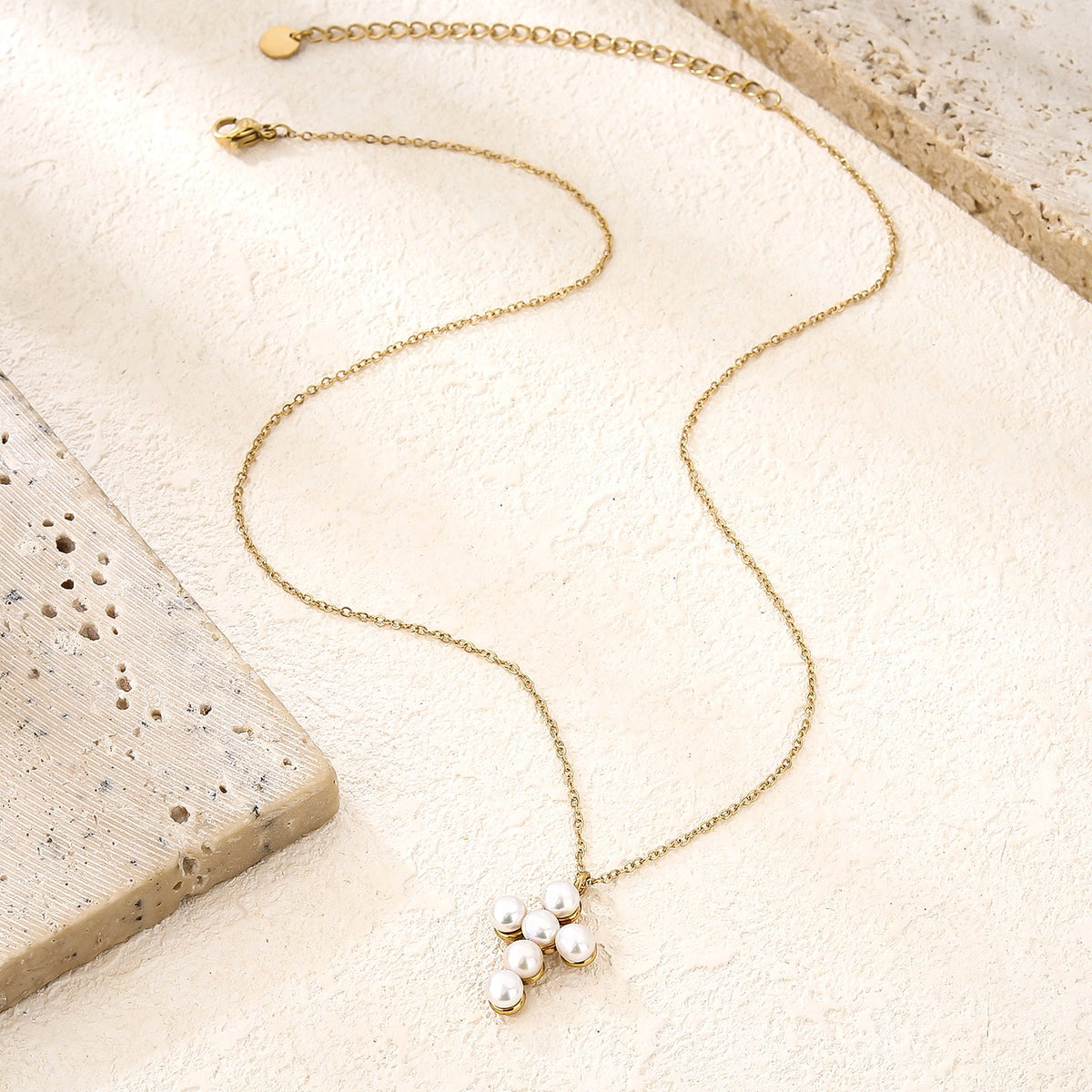 Pearl-Adorned Cross Pendant Necklace