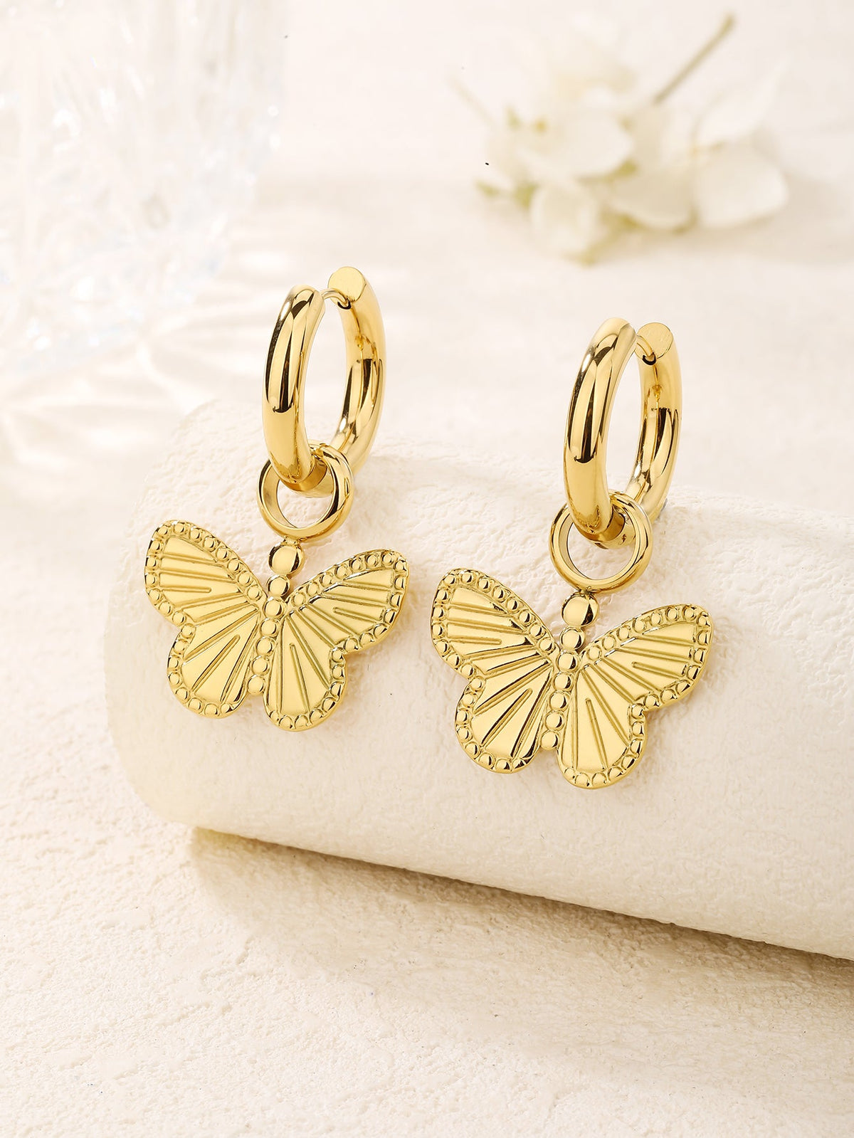 Butterfly Charm Huggie Hoop Earrings, Removable Charm