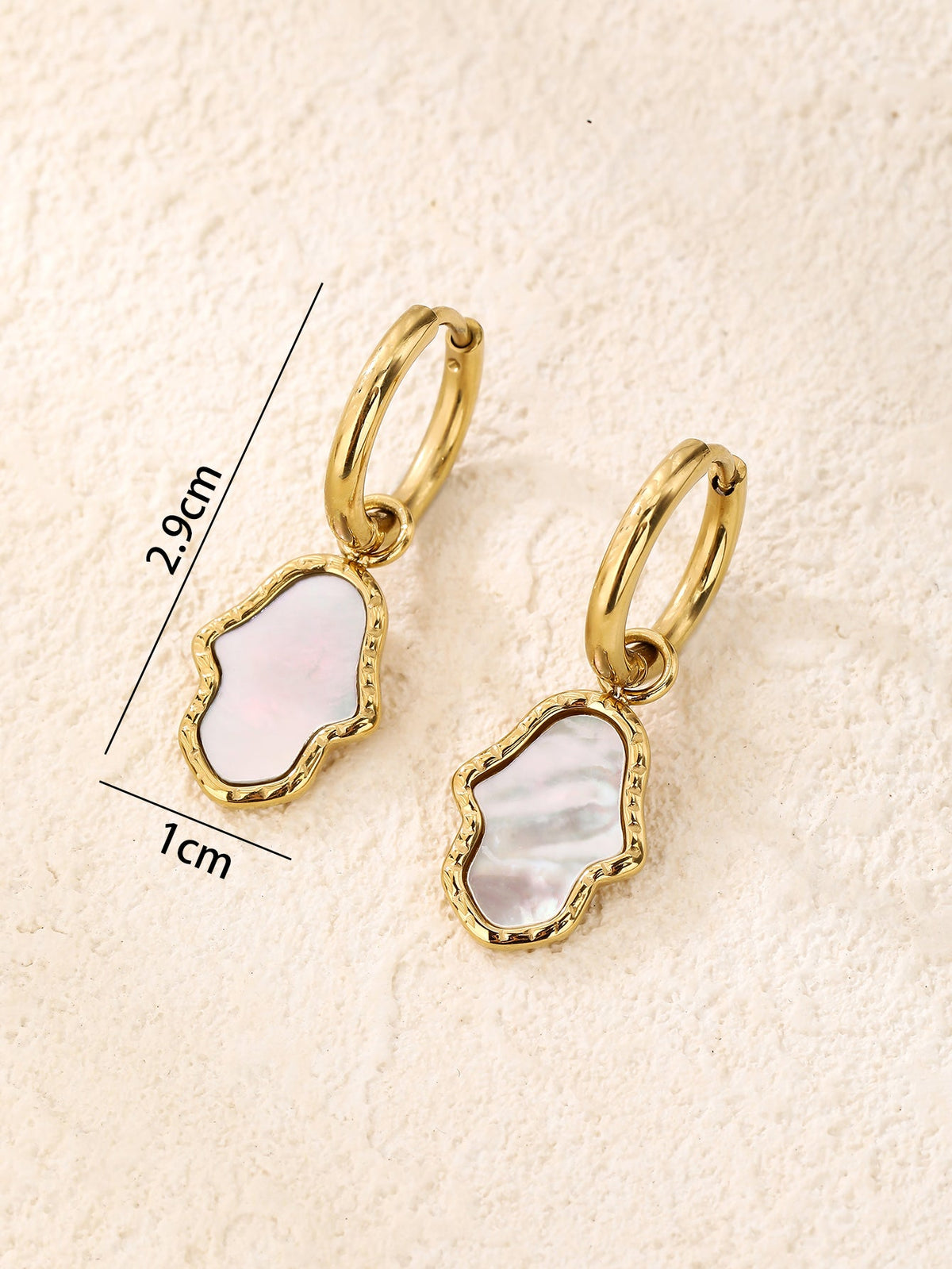 Mother of Pearl Hamsa Drop Huggie Earrings, Ultra-Light 3.5g