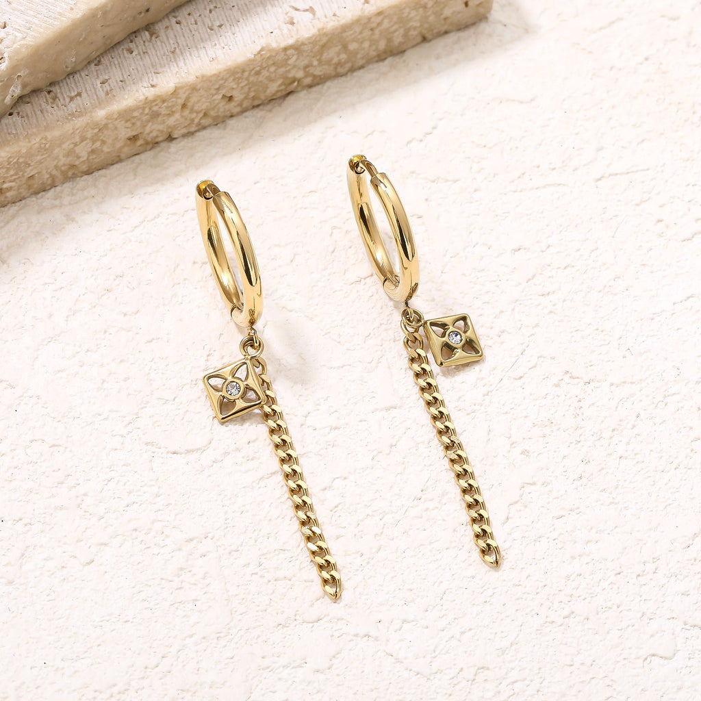 Vintage Link Gold Dangle Drop Hoop Earrings