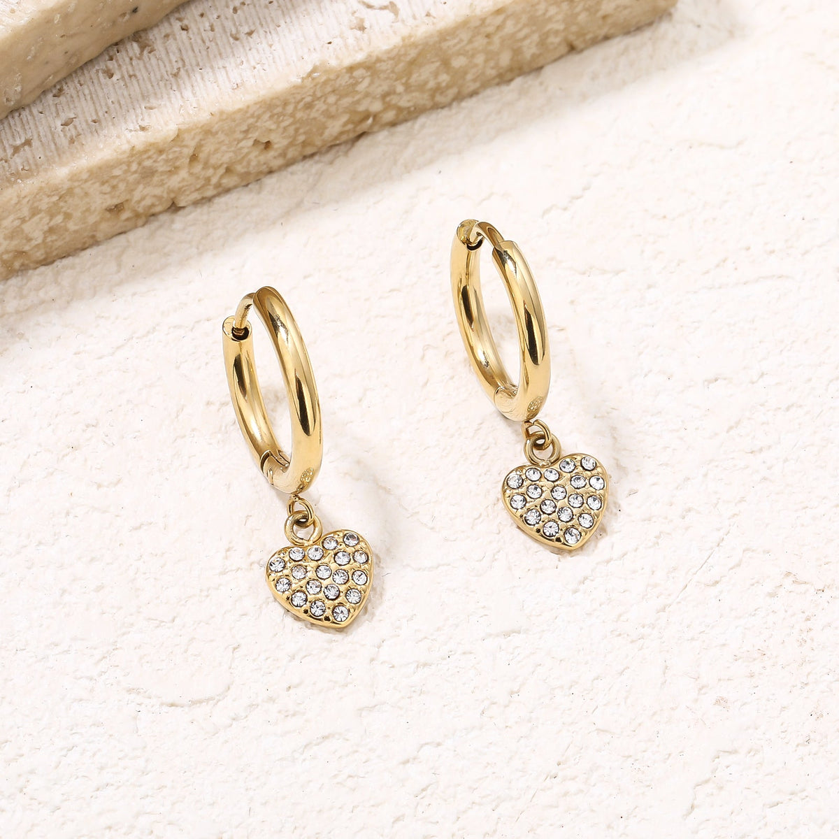 Heart CZ Dangle Drop Earrings, Dainty Everyday Style