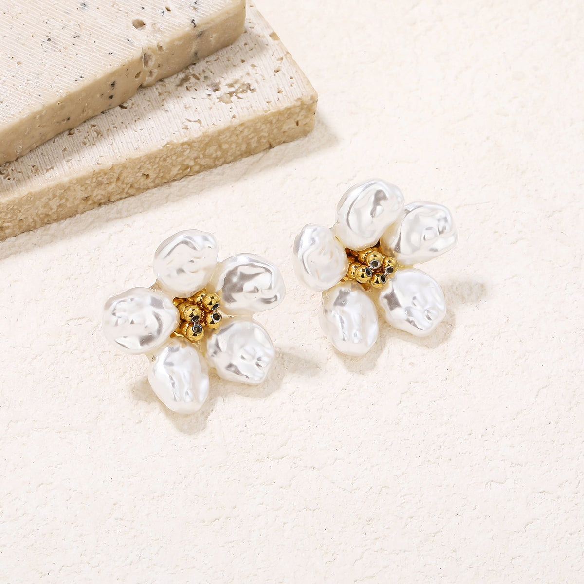 Baroque Pearl Flower Stud Earrings, 2.8cm Floral Stud