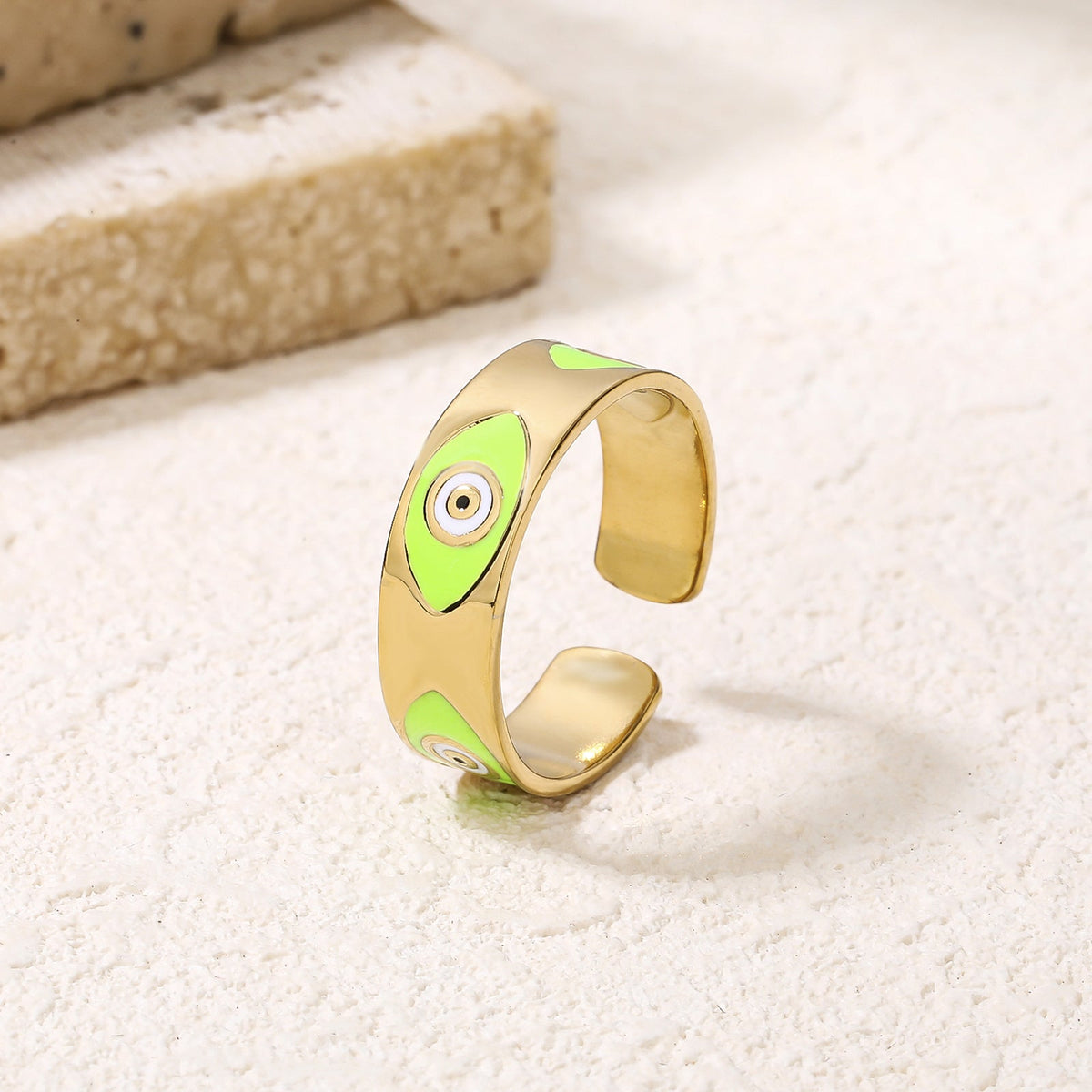 Green Enamel Evil-Eye Open Ring