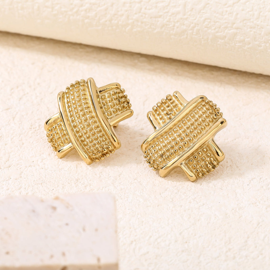 Hammered Crossed Knot Earrings, Textured Geometric