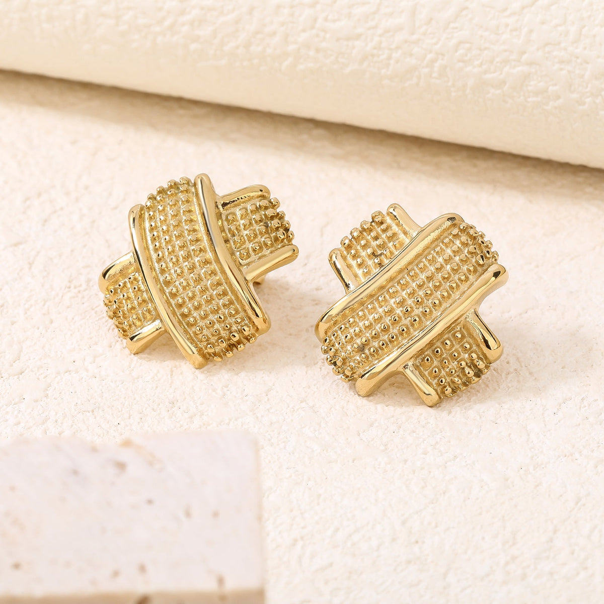 Hammered Crossed Knot Earrings, Textured Geometric