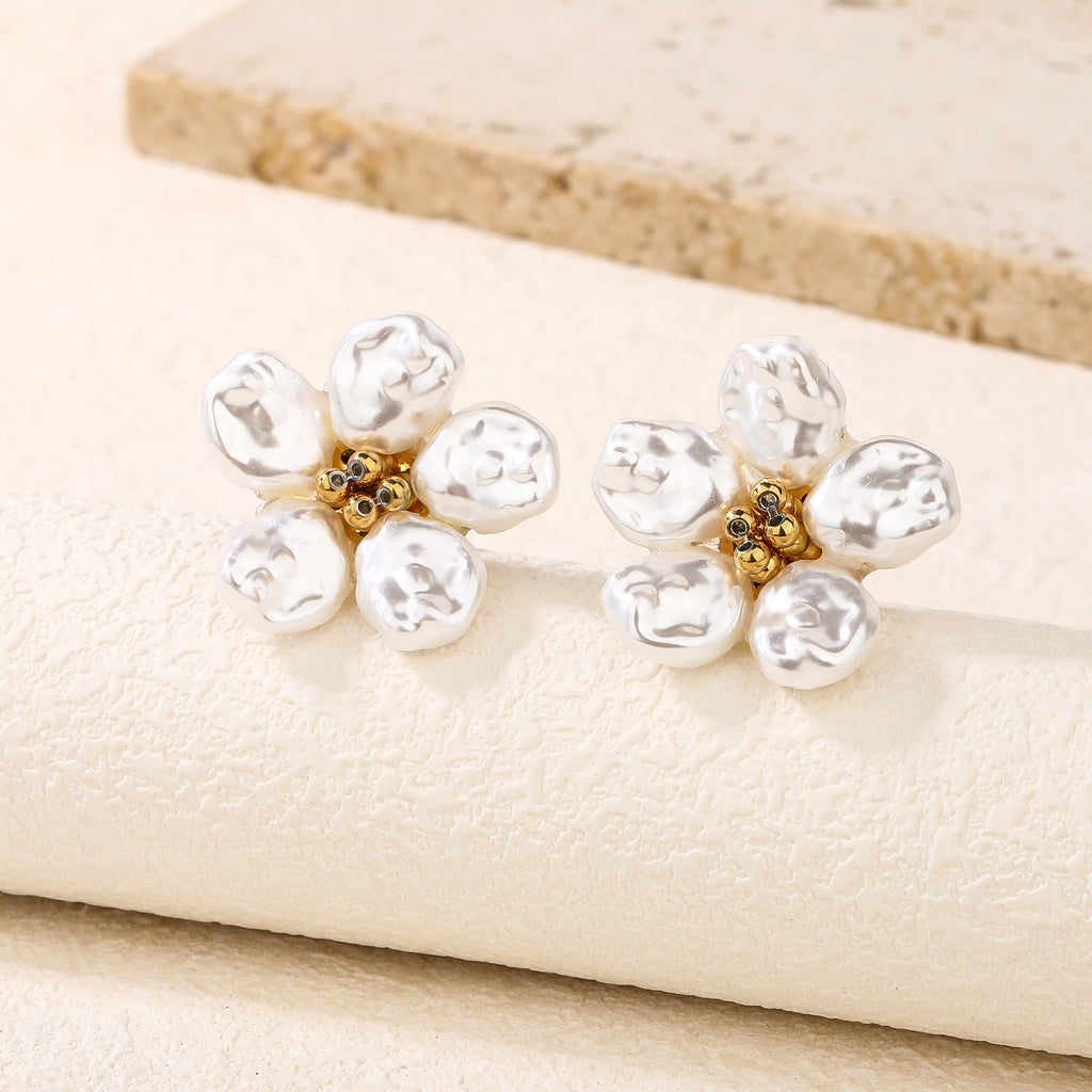 Baroque Pearl Flower Stud Earrings, 2.8cm Floral Stud