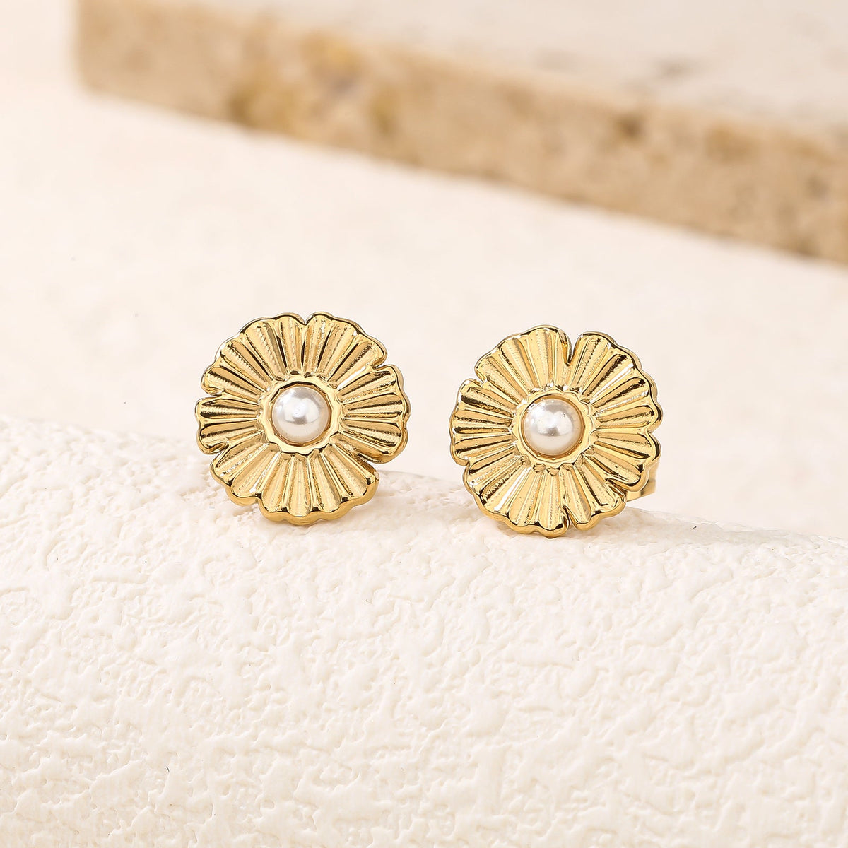 Tiny Pearl Sun Flower Stud Earrings, Petite 1.2cm