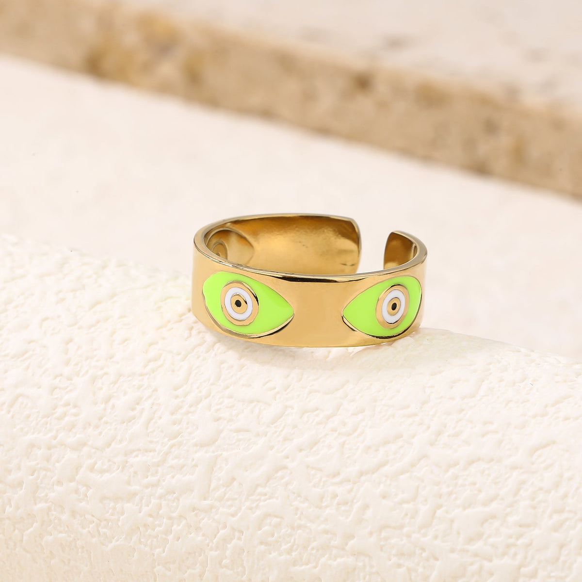 Green Enamel Evil-Eye Open Ring