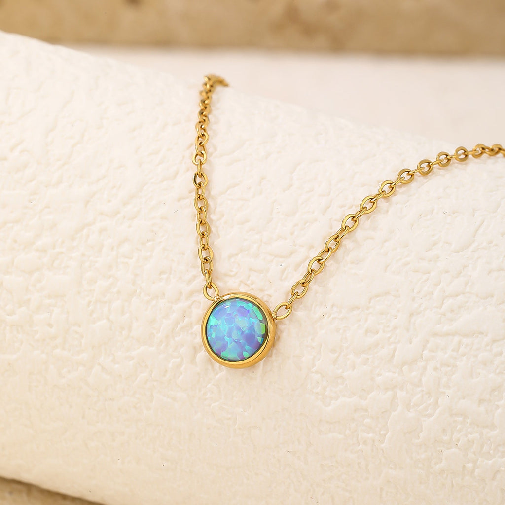 6mm Blue Opal Pendant Necklace