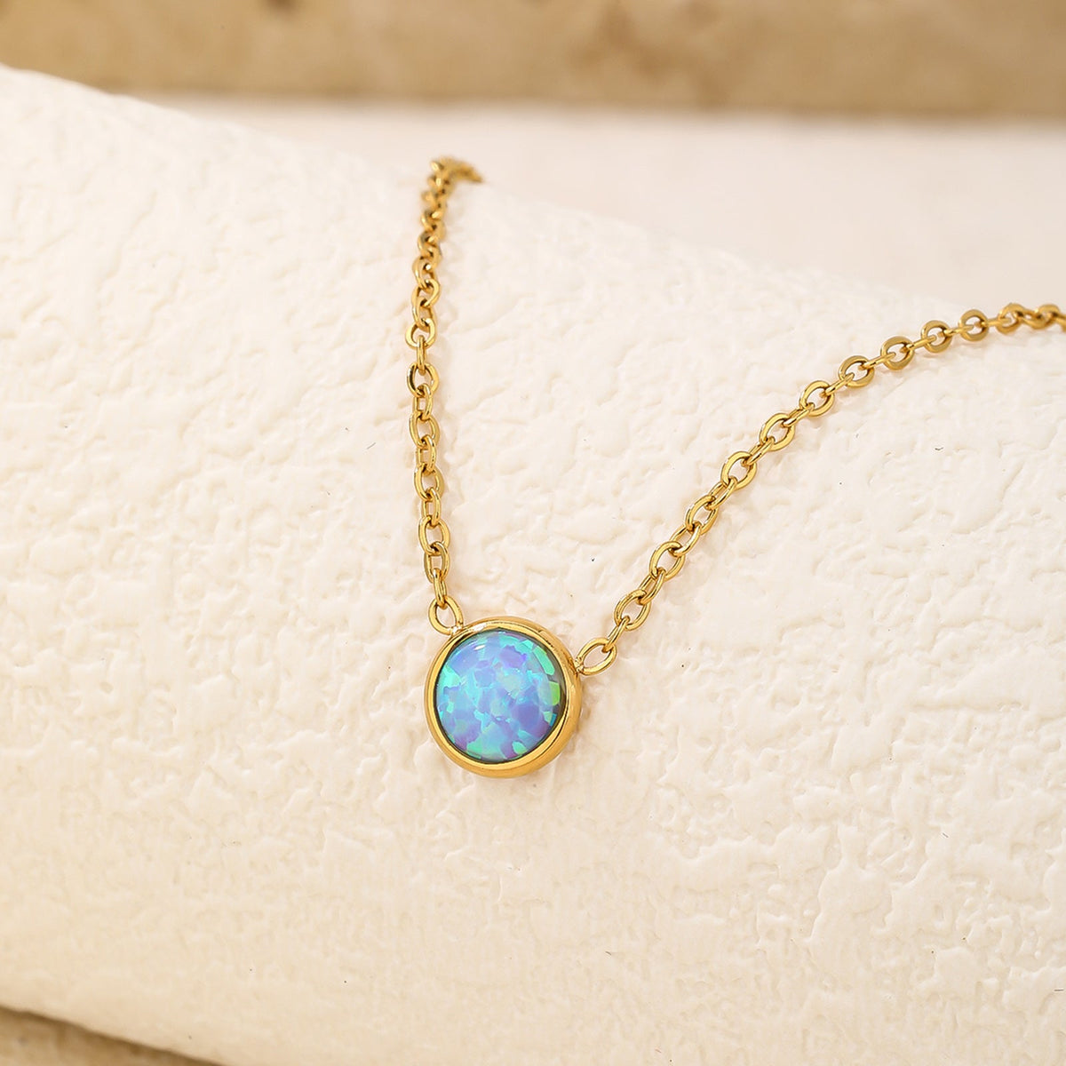 6mm Blue Opal Pendant Necklace