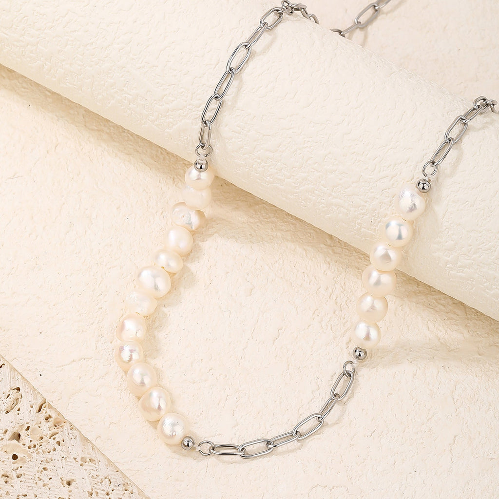 Pearl-Accented Paperclip Choker Necklace