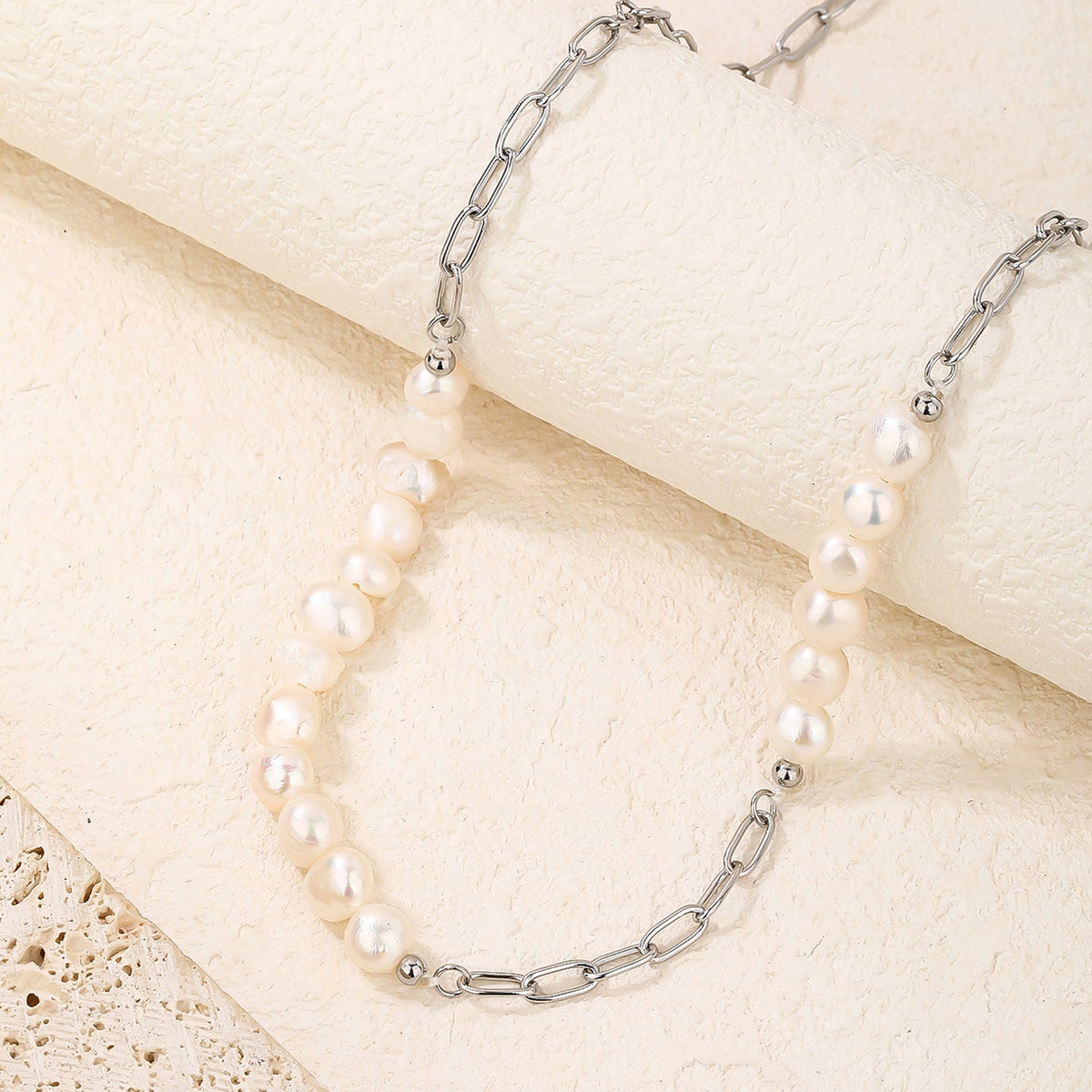Pearl-Accented Paperclip Choker Necklace