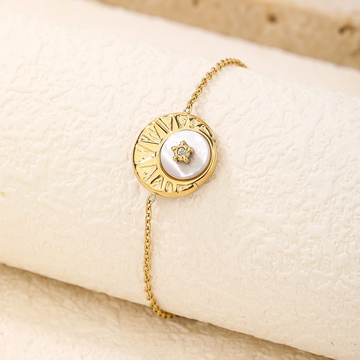 18K gold plated scattered stars opal disc bracelet