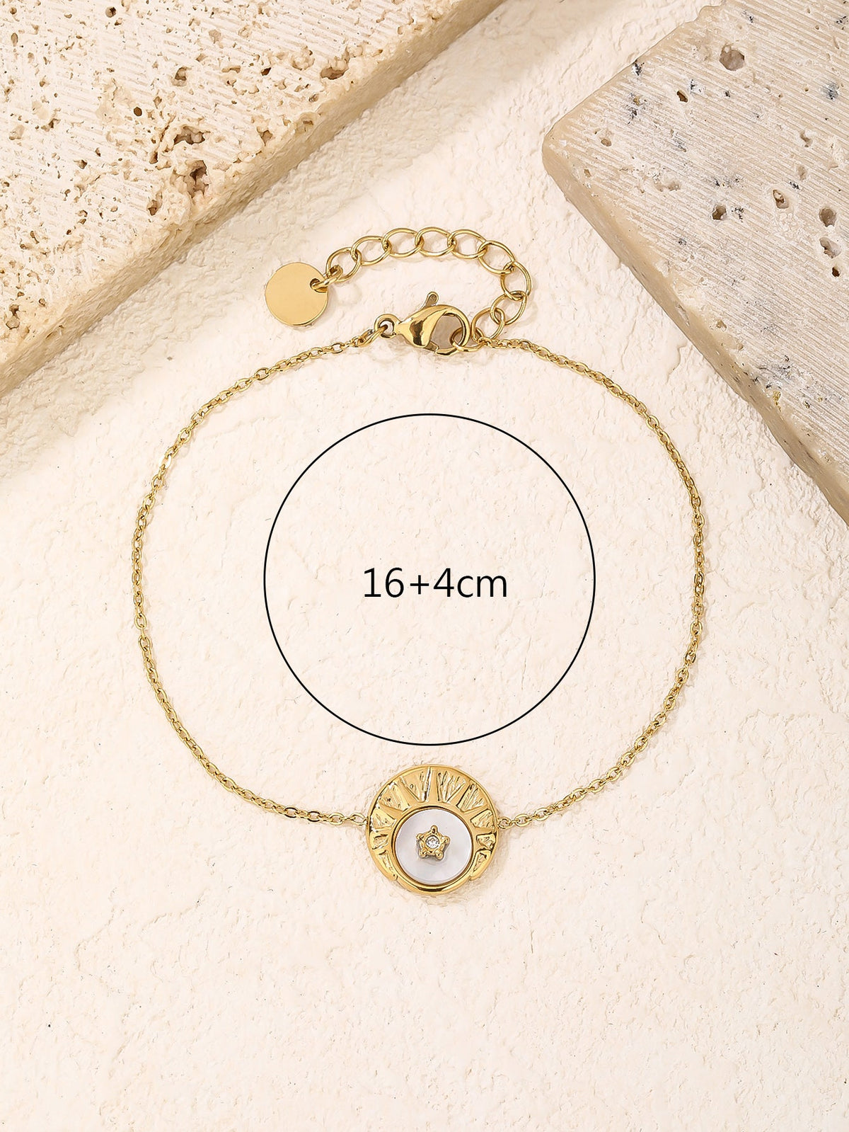 Scattered Stars Opal Disc Bracelet, 18K Gold Plated Adjustable Minimalist Chain