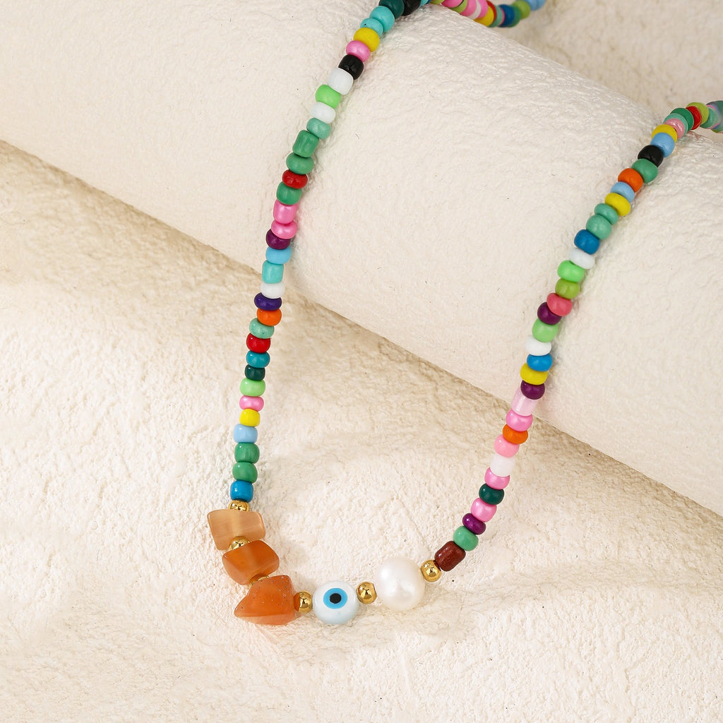 Colorful Beaded Evil-Eye Boho Choker