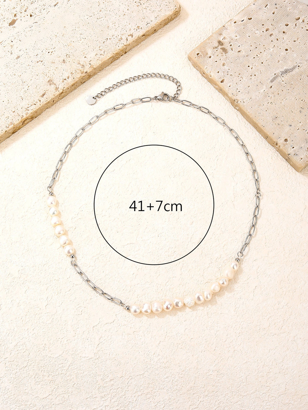 Pearl-Accented Paperclip Choker Necklace