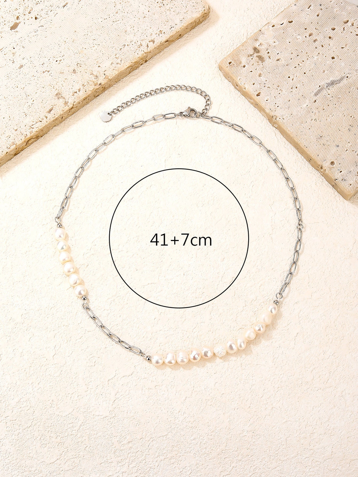 Pearl-Accented Paperclip Choker Necklace