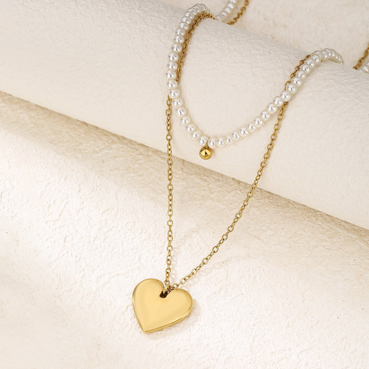 Stacked Pearl Heart Pendant Necklace