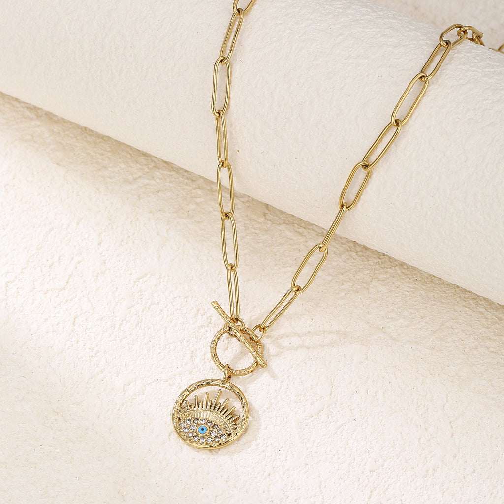 Paperclip-Chain Evil Eye Pendant Necklace