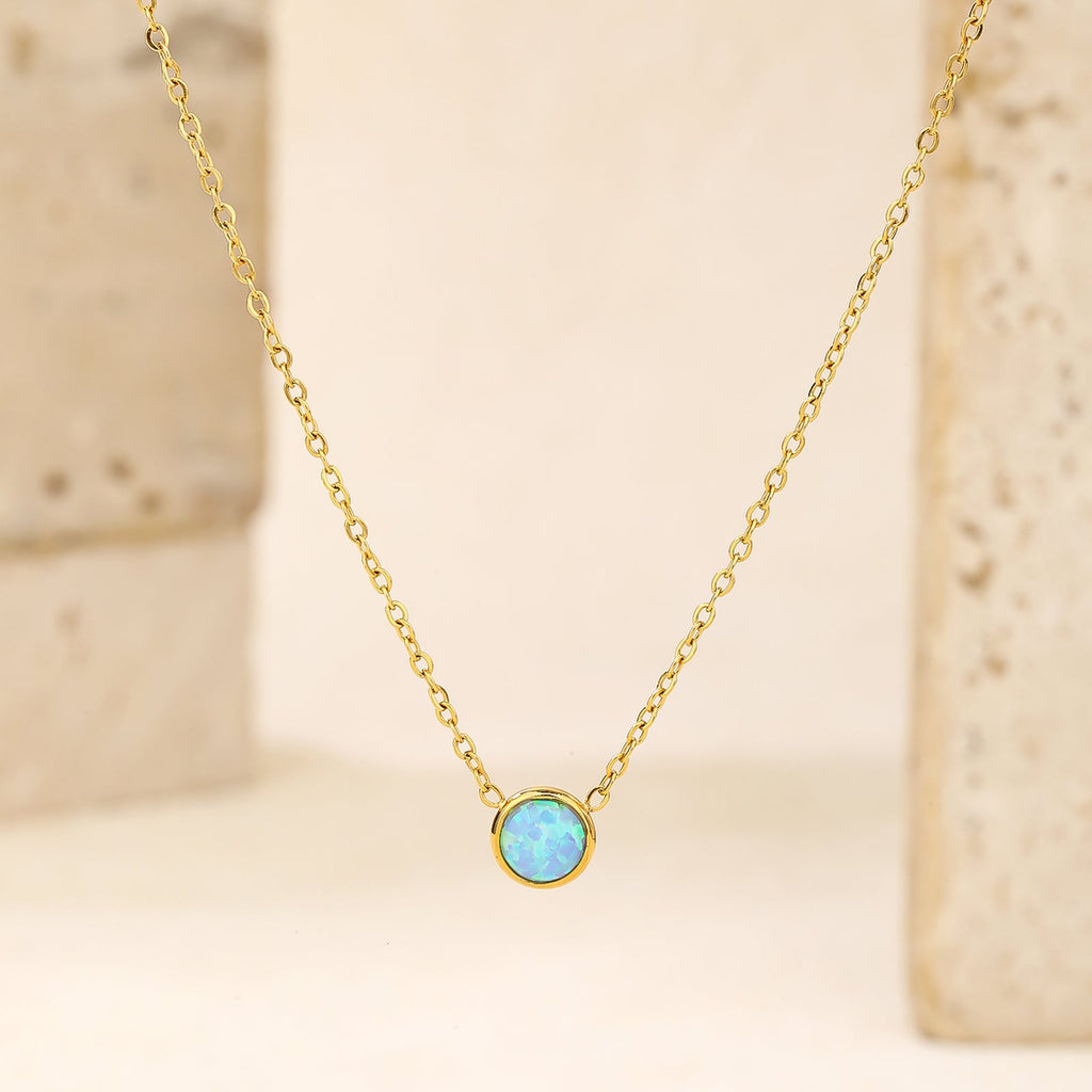 6mm Blue Opal Pendant Necklace