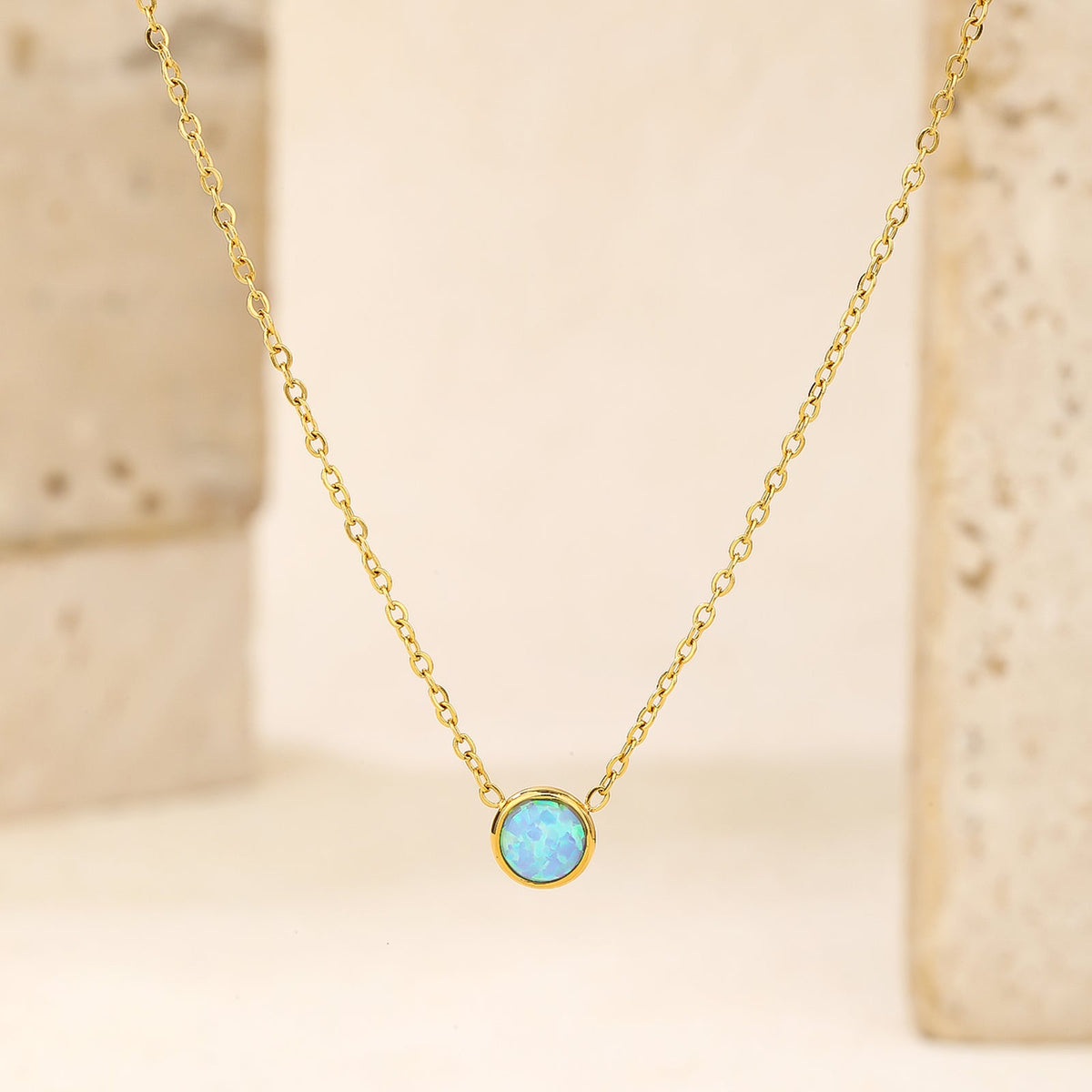 6mm Blue Opal Pendant Necklace