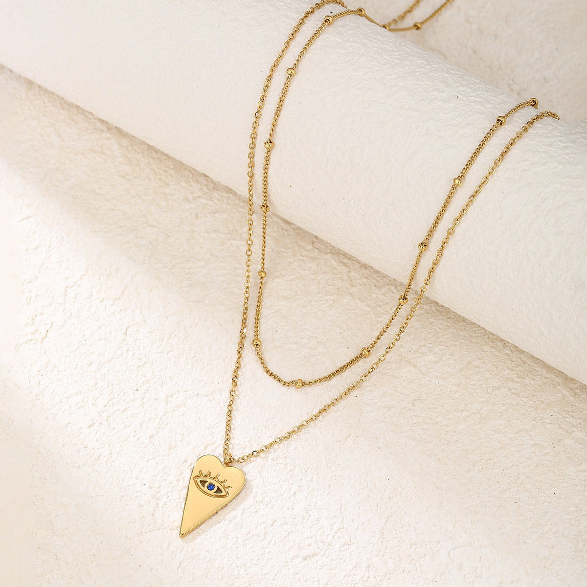 Layered Pearl Choker & Heart Necklace Set
