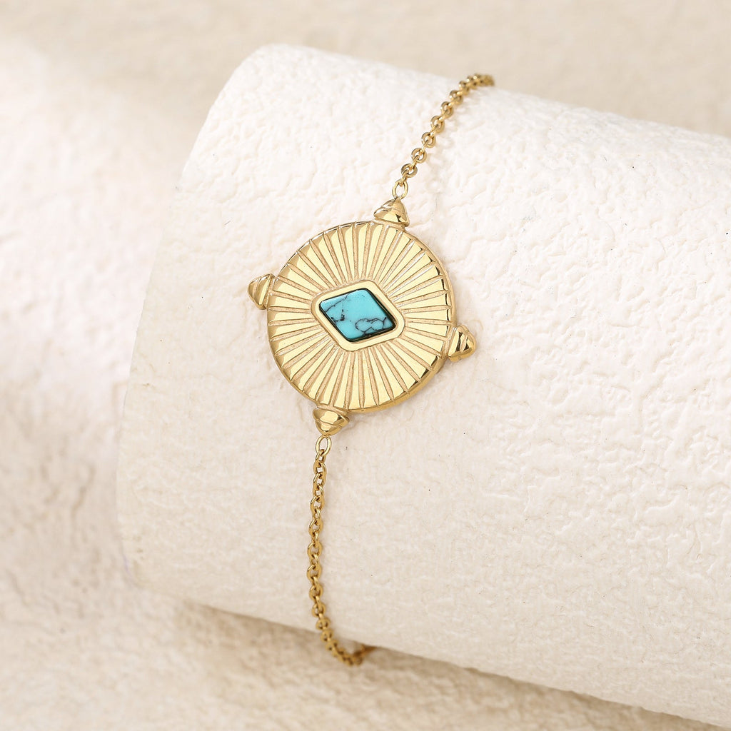 18K gold plated turquoise rhombus link chain bracelet