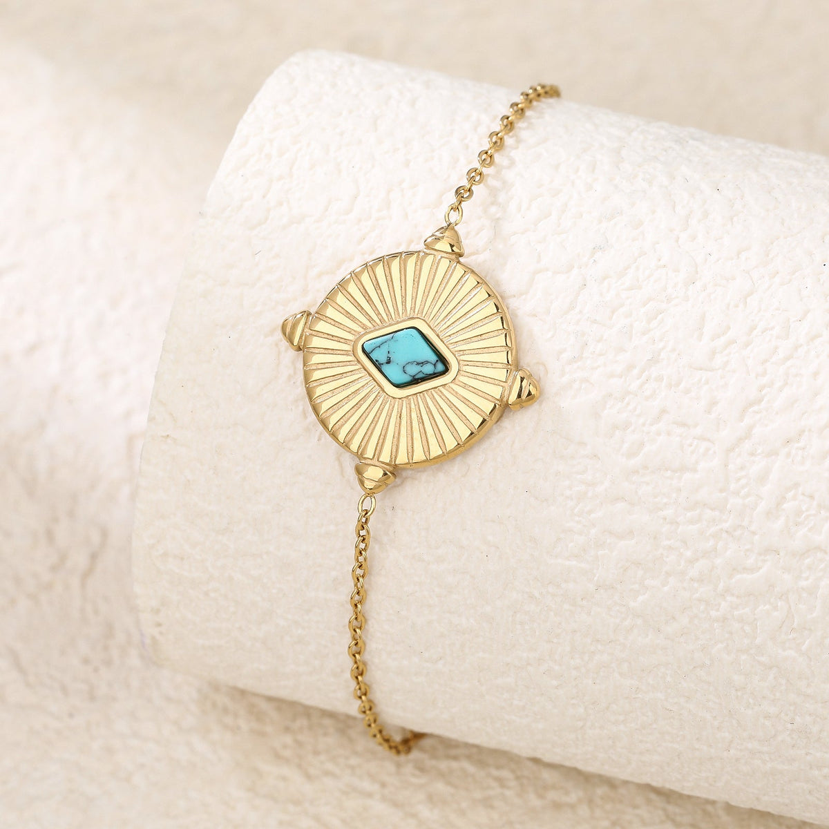 18K gold plated turquoise rhombus link chain bracelet
