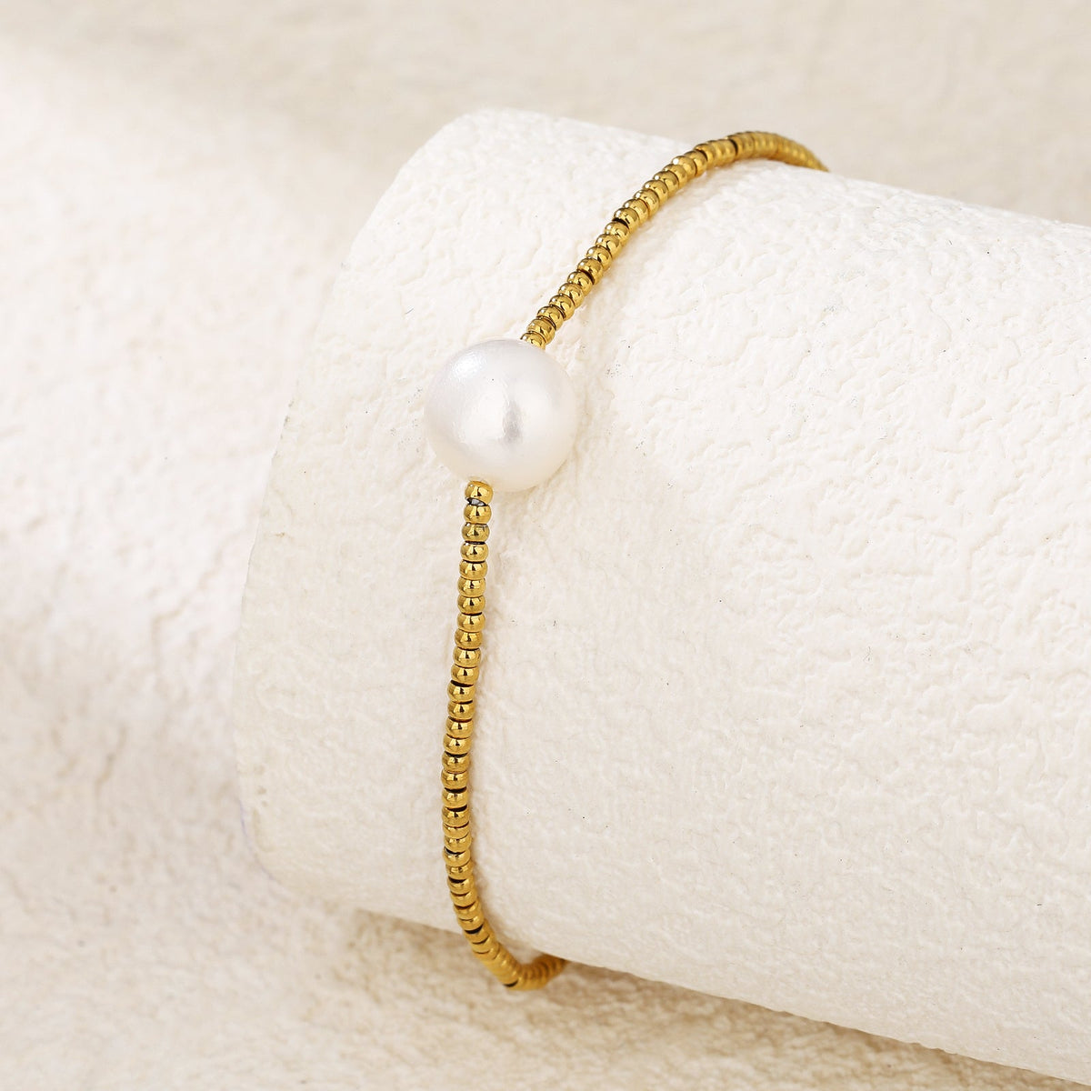 Single Pearl Link Chain Bracelet, 18K Gold Plated Adjustable Pearl Accent