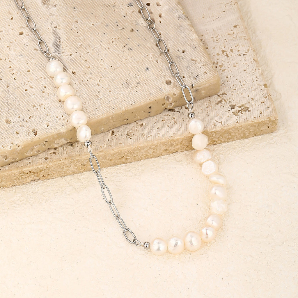 Pearl-Accented Paperclip Choker Necklace