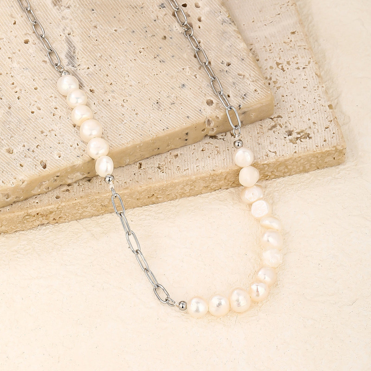Pearl-Accented Paperclip Choker Necklace