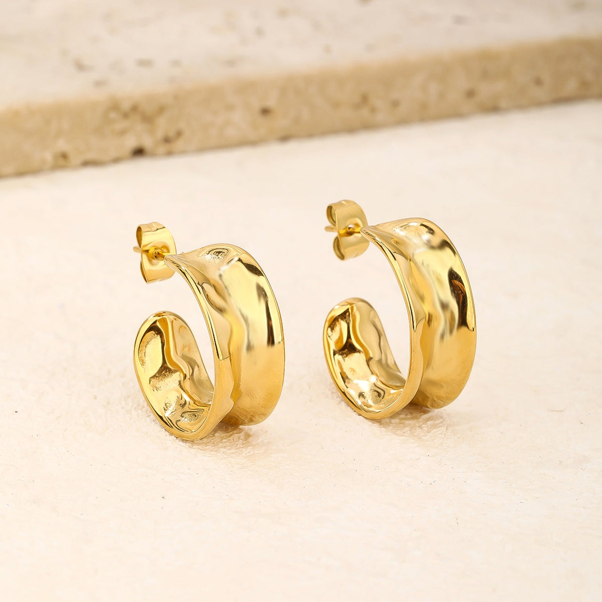 Trendy Gold Chunky Hoop Earrings, Everyday 2.5cm