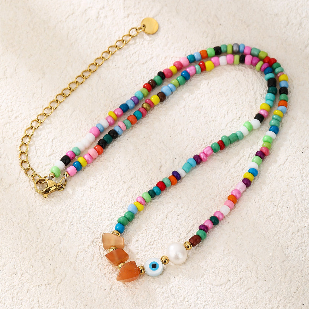 Colorful Beaded Evil-Eye Boho Choker