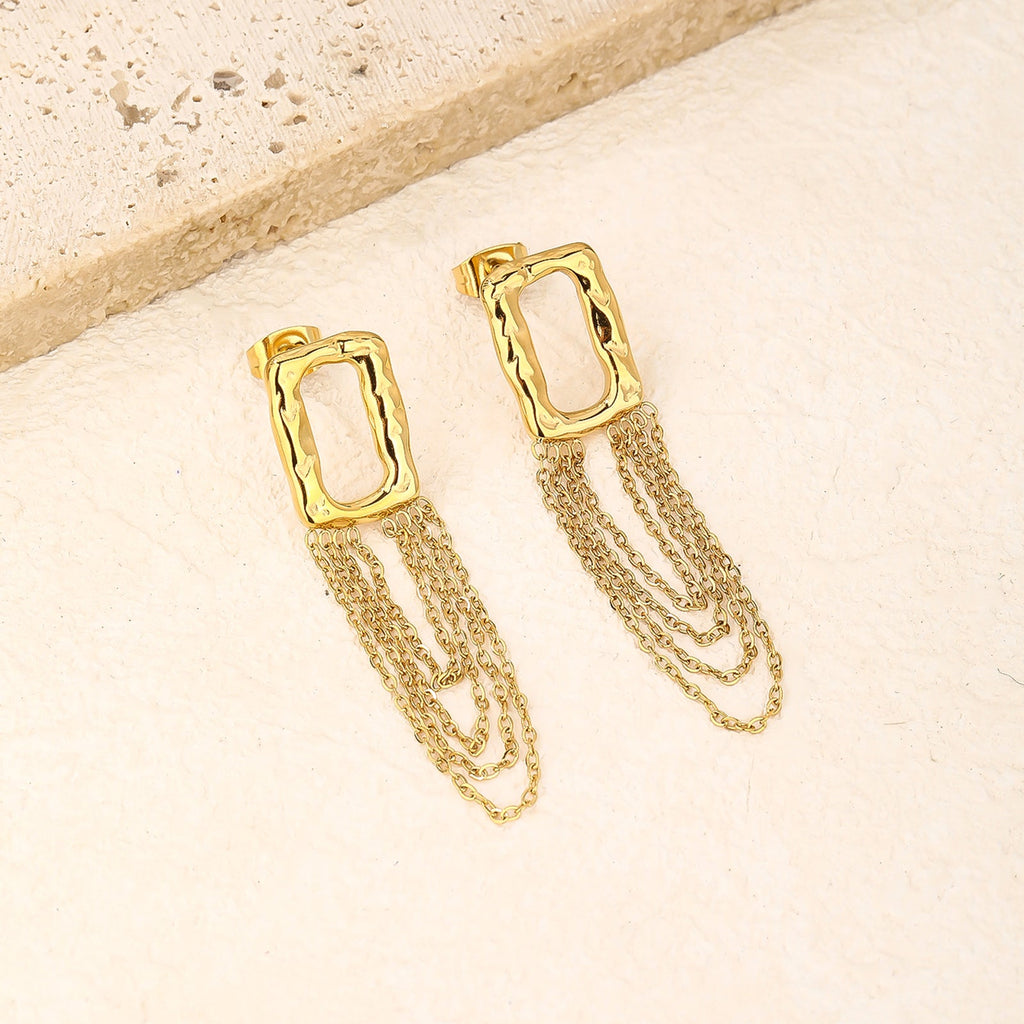 Tassel Chain Drop Earrings, Fringed Movement Style