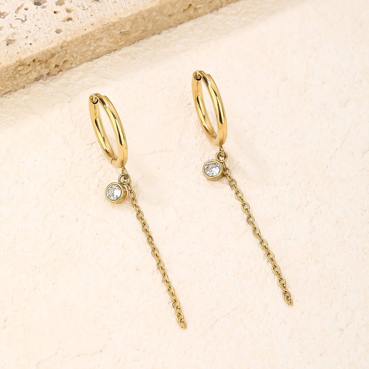 Tiny Huggie Hoop Chain Earrings with CZ, Vintage Charm