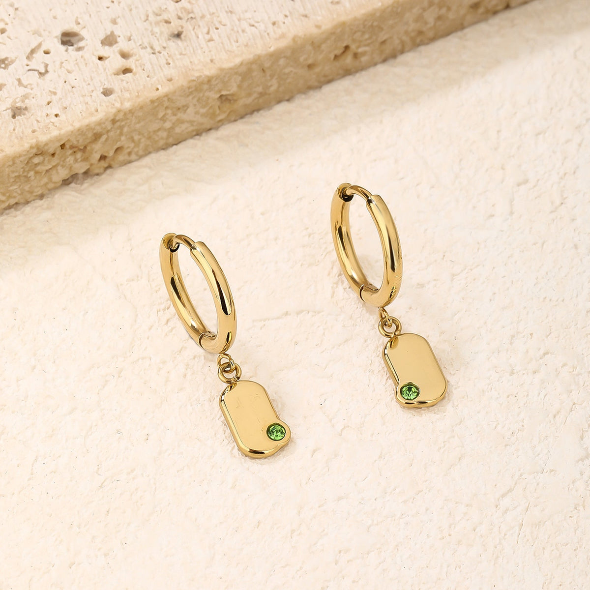 Green Crystal Dangle Drop Earrings, Adjustable Pin