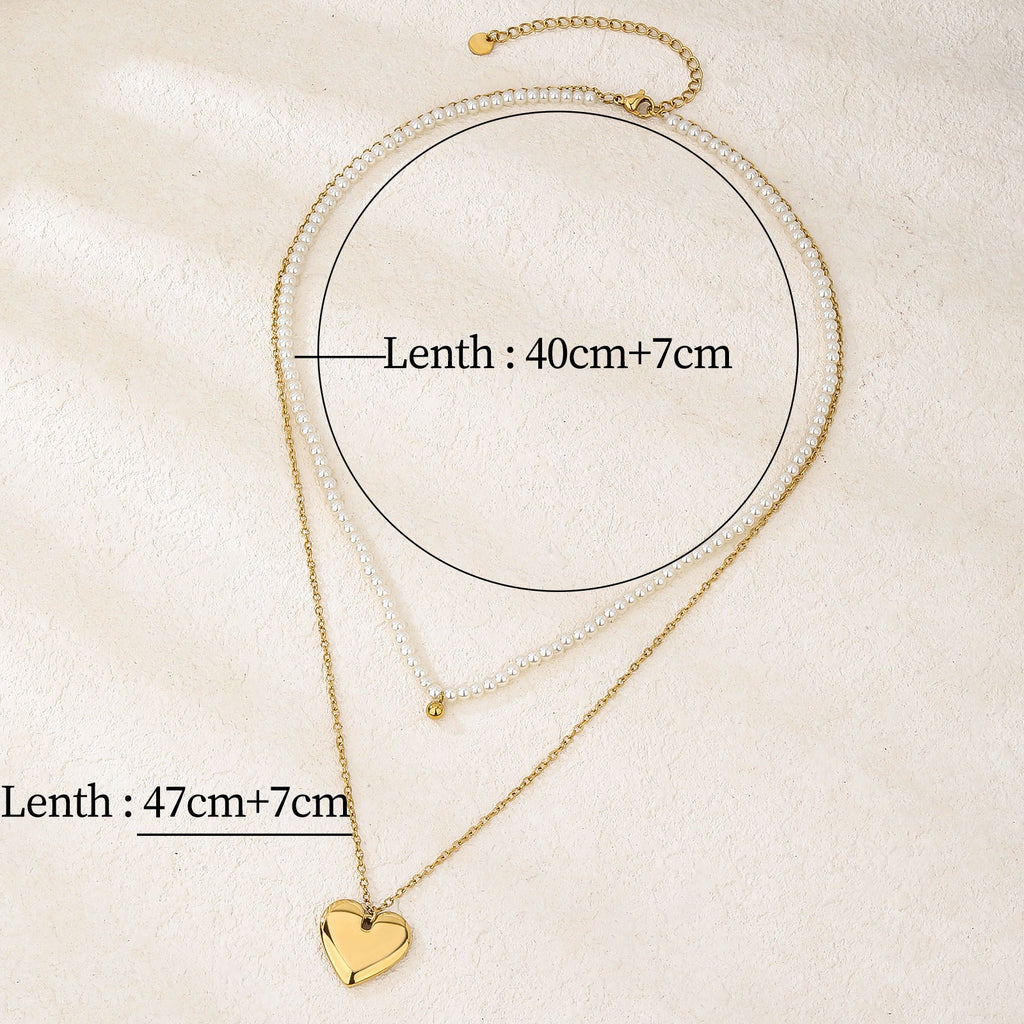 Stacked Pearl Heart Pendant Necklace