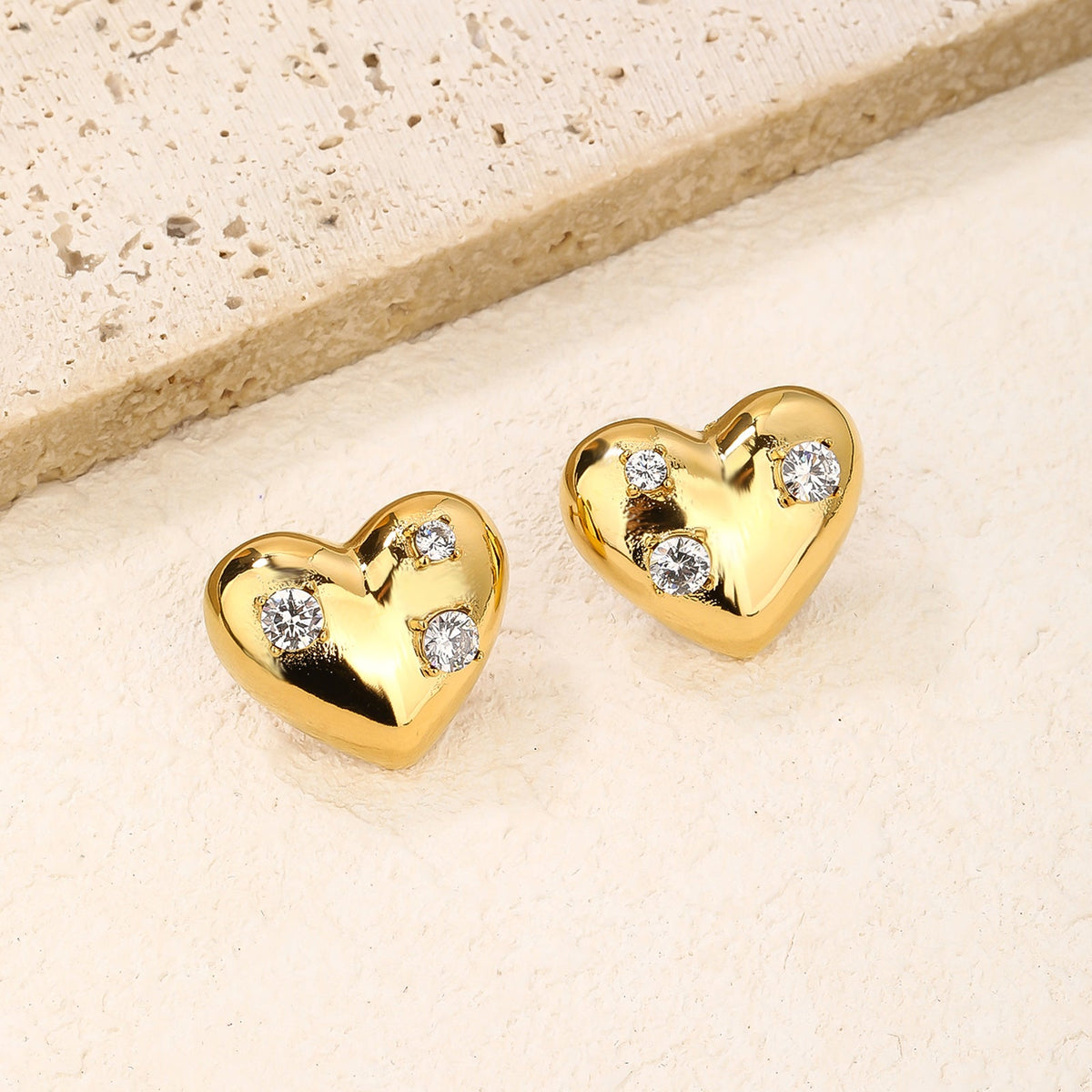 Heart Stud Earrings with CZ, Bold 2.4cm Silhouette