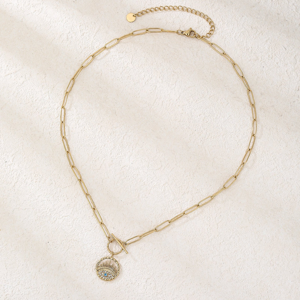 Paperclip-Chain Evil Eye Pendant Necklace