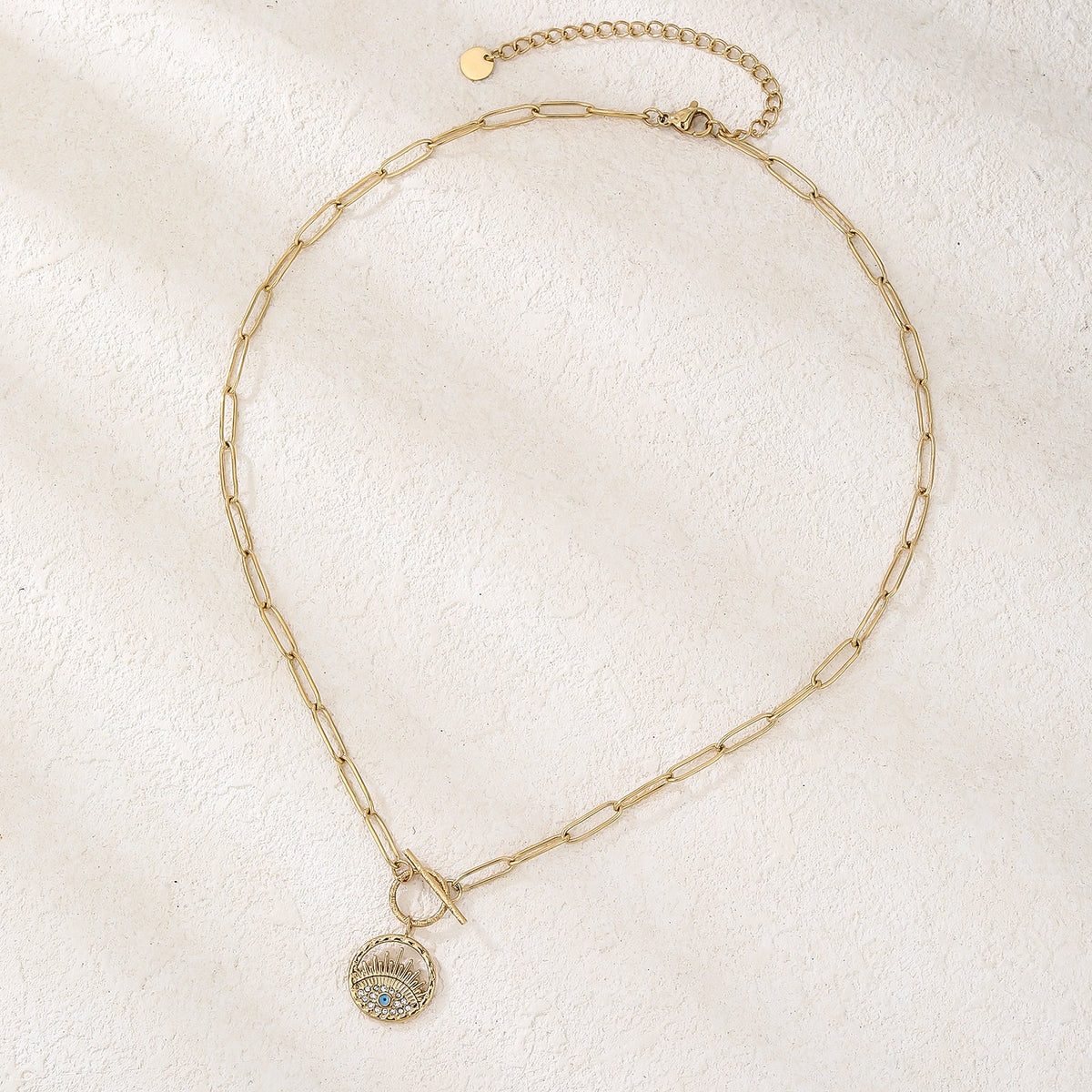 Paperclip-Chain Evil Eye Pendant Necklace