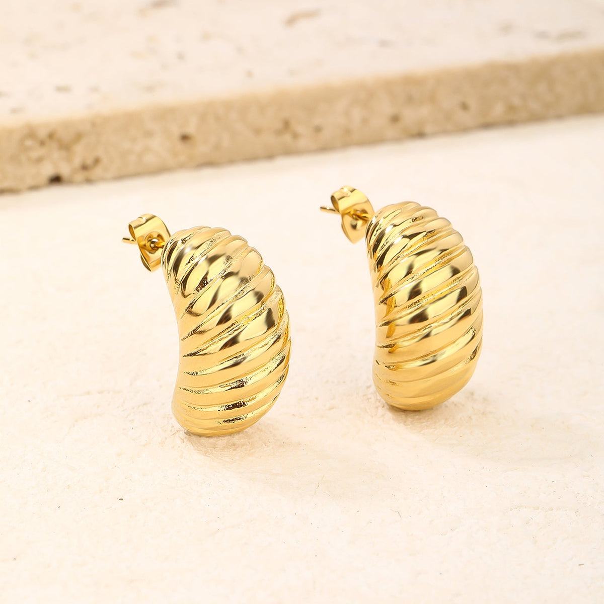 Chunky Wavy Stud Earrings, Sculptural 18g Weight