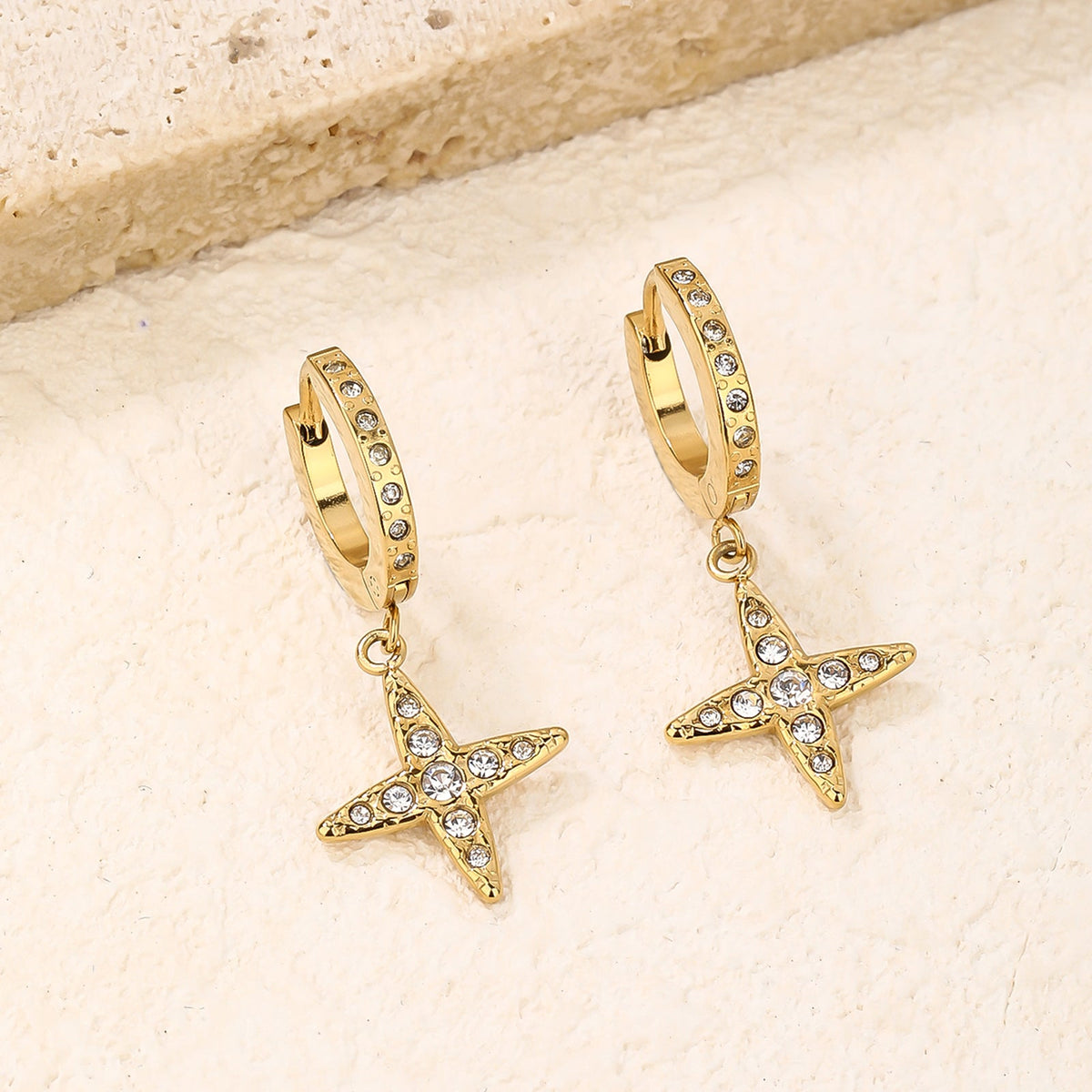 Cross Star Pendant Hoop Earrings, Flexible Adjustable Fit